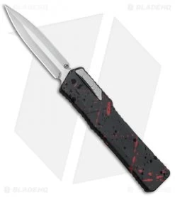 Heretic Knives Cleric Dagger OTF Knife Red Splash/Carbon Fiber (3.5" Stonewash)
