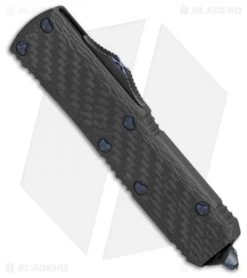 Marfione Custom UTX-85 OTF Automatic Knife CF W/ Blue Ringed HW (DLC Stonewash) -Knife Shop Marfione Custom UTX 85 cf blue ringed hw DLC stonewash BHQ 75767 er spine