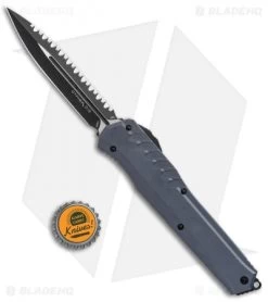 Microtech Cypher MK7 D/E OTF Automatic Knife Gray (4" Black Serr) 241M-3GY -Knife Shop Microtech Cypher MK7 DE OTF Auto Gray Black 241M 3GY BHQ 91735 jr bottlecap