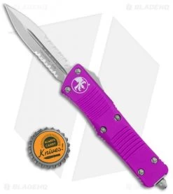 Microtech Troodon D/E OTF Automatic Knife Violet (3" Stonewash Serr) -Knife Shop Microtech Troodon DE OTF Auto Violet SW Serr 138 11VI BHQ 97850 jr bottlecap