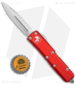 Microtech UTX-85 D/E OTF Automatic Knife Red (3.1" Stonewash Serr) -Knife Shop Microtech UTX 85 DE OTF Red SW Serr BHQ 174578 jr bottlecap