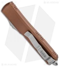 Microtech Ultratech D/E OTF Automatic Knife Tan CC (3.4" Satin) 122-4TA -Knife Shop Microtech Ultratech DE OTF Auto Tan CC Satin 122 4TA BHQ 51909 jr side