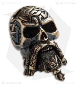 RUS Beads Shop Bearded Viking Skull W/ Moving Jaw Lanyard Bead - Bronze