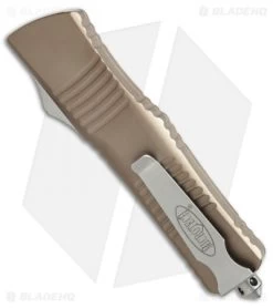 Microtech Combat Troodon D/E OTF Automatic Knife Tan (3.8" Stonewash) 142-10TA -Knife Shop microtech combat troodon de tan sw 142 10TA BHQ 50466 er side