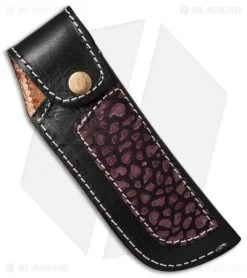 Venture 7.5" V114D Leather Fixed Blade Belt Sheath Black W/Purple Overlay